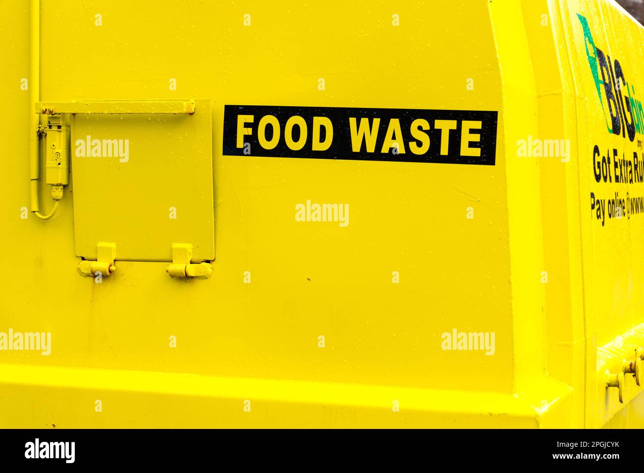 Food Waste section on Bigbin refuse disposal container. Pay-as-you-go waste disposal points around Ireland. Stock Photo