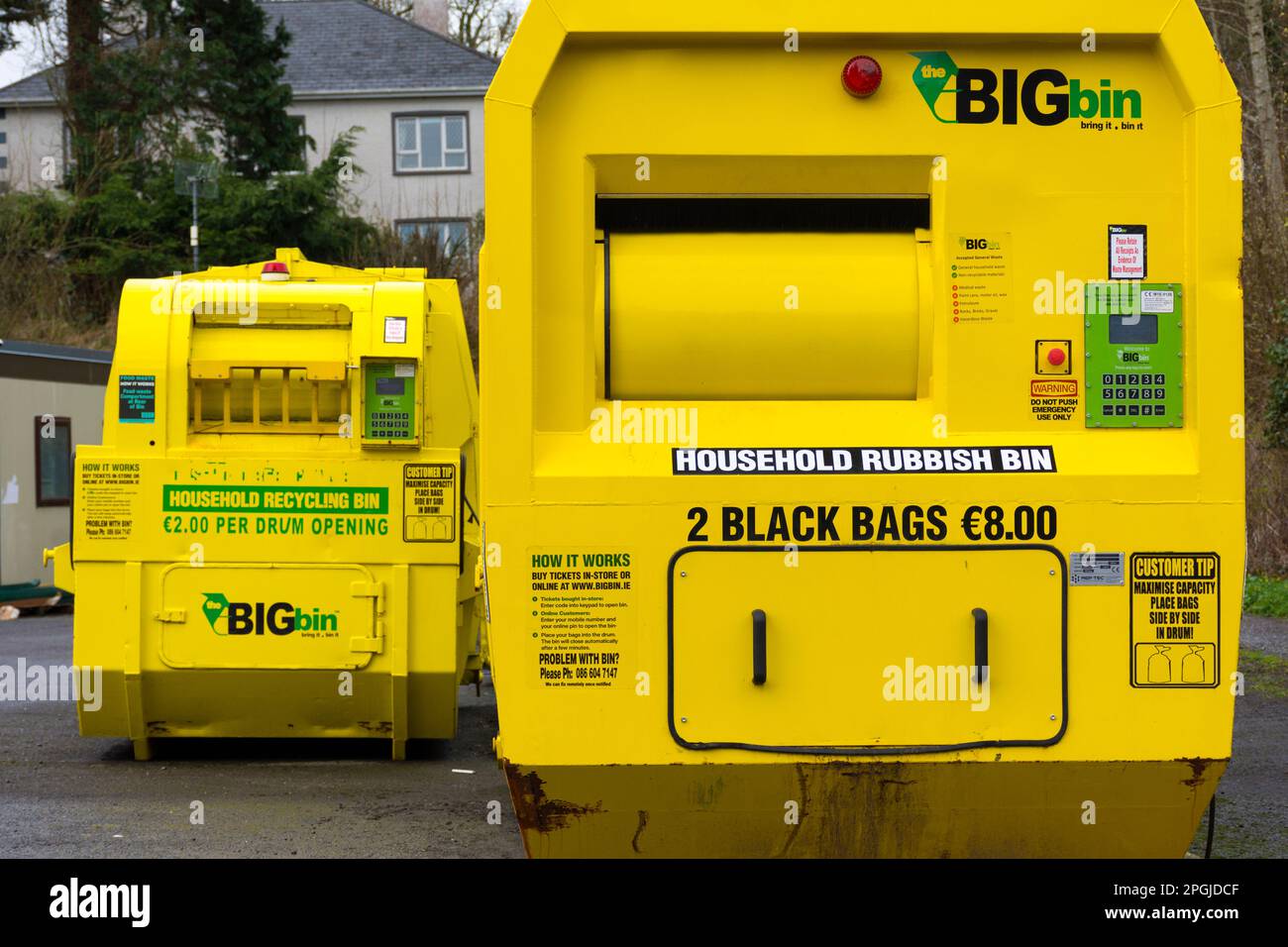 Bigbin refuse disposal containers. Pay-as-you-go waste disposal points around Ireland. Stock Photo