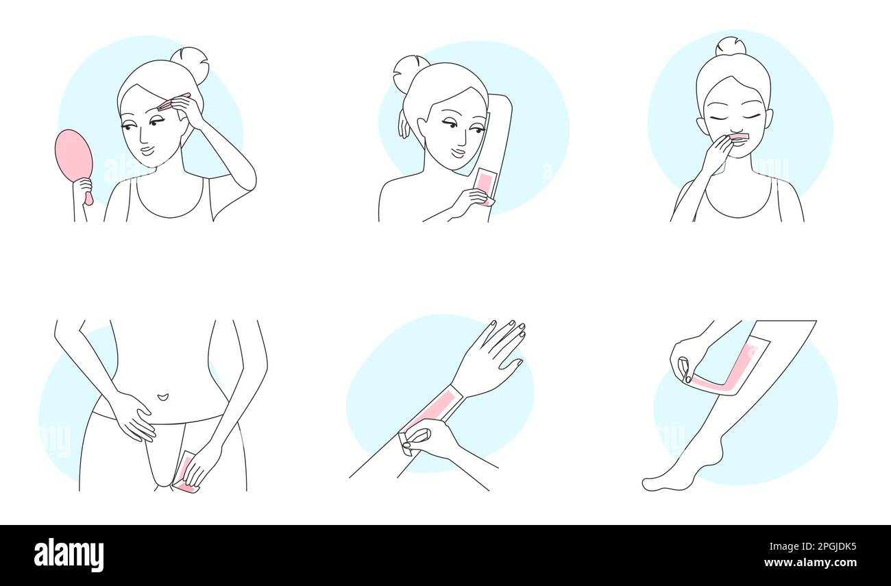 Hair removal methods of epilation with wax strips set vector