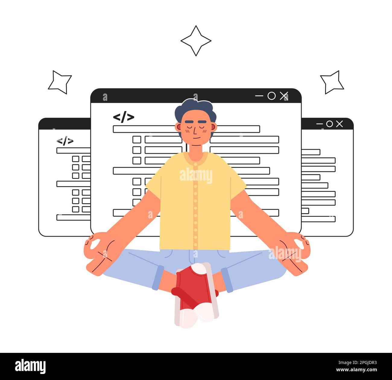 Talented programmer working efficiently line concept vector spot illustration Stock Vector