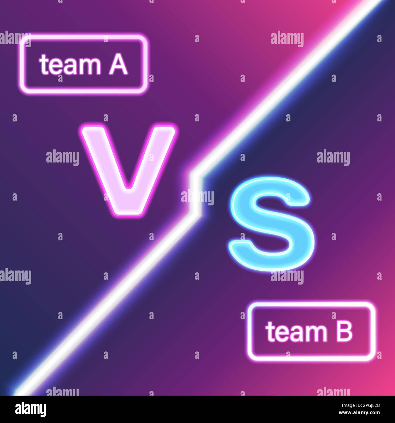 Versus design template for battle for team A vs team B vector illustration. Abstract neon gradient background for sport game, competition between gamers in esport, MMA fight and boxing, contest Stock Vector