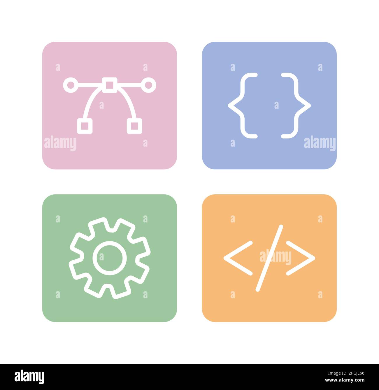 Website, app development buttons linear flat color vector icons set Stock Vector
