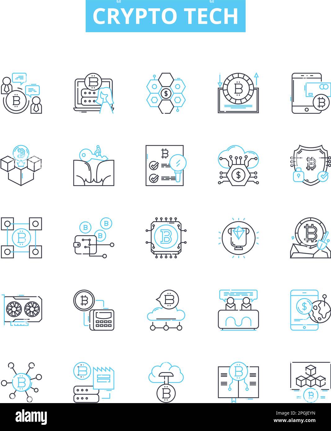 Crypto tech vector line icons set. Cryptocurrency, Blockchain, Mining ...