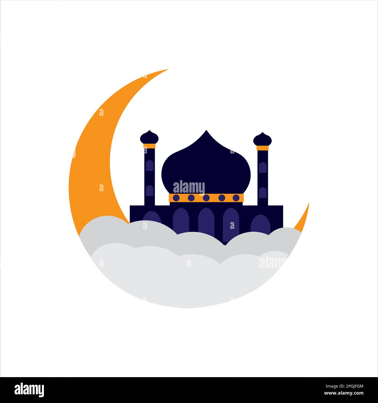 Mosque with Dome and Tower with Crescent Moon Above Stock Photo - Alamy