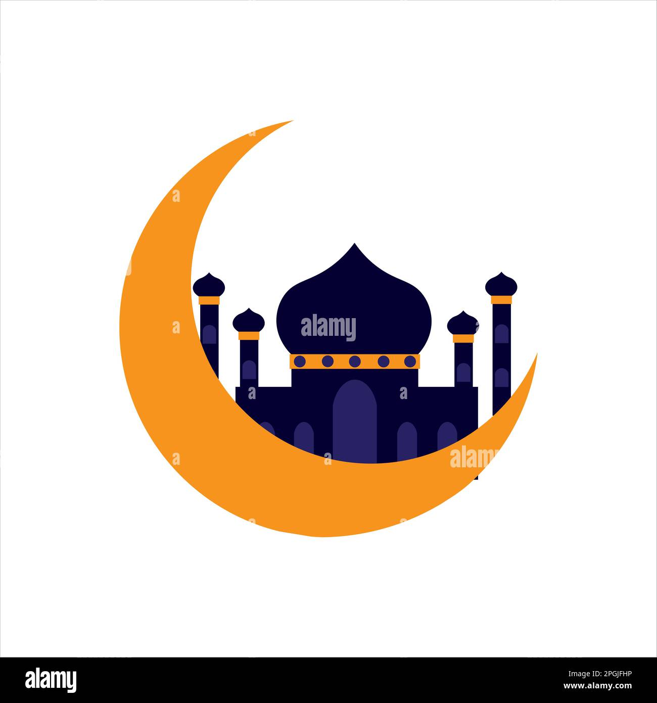 Mosque with Dome and Tower with Crescent Moon Above Stock Photo - Alamy