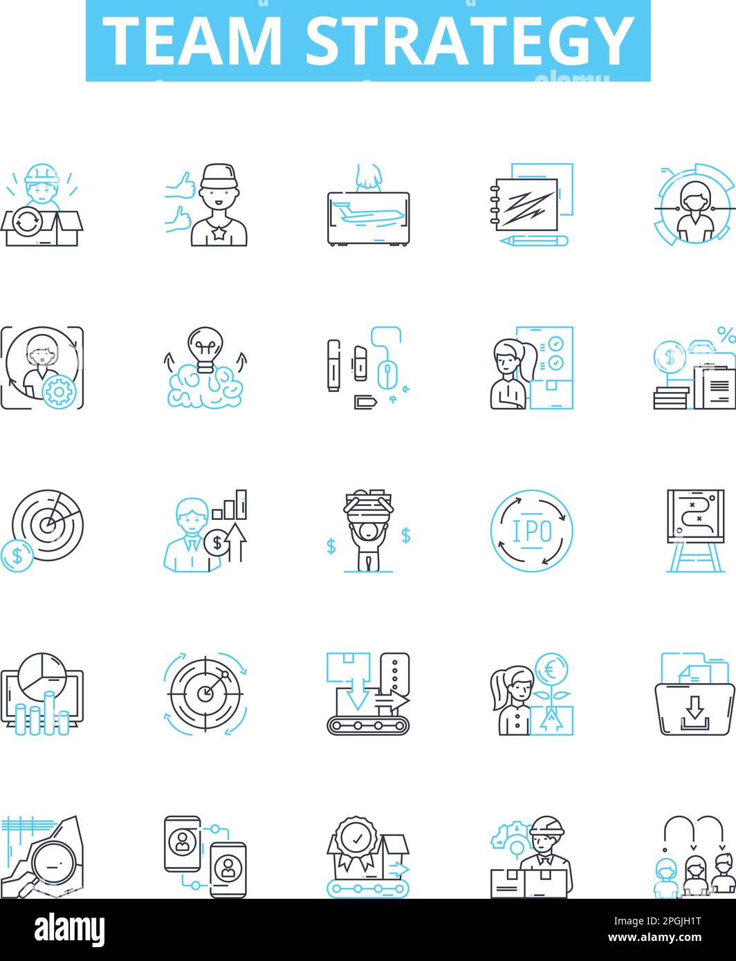 Team strategy vector line icons set. Collaboration, Planning, Alignment ...