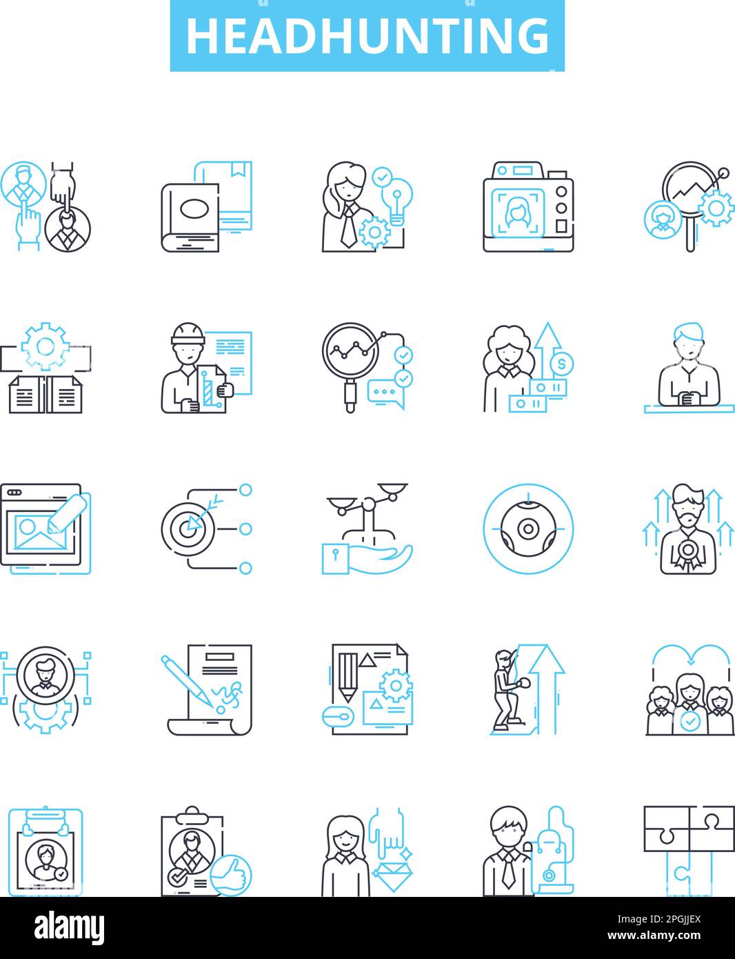 Headhunting vector line icons set. Recruiting, Hiring, Placement ...
