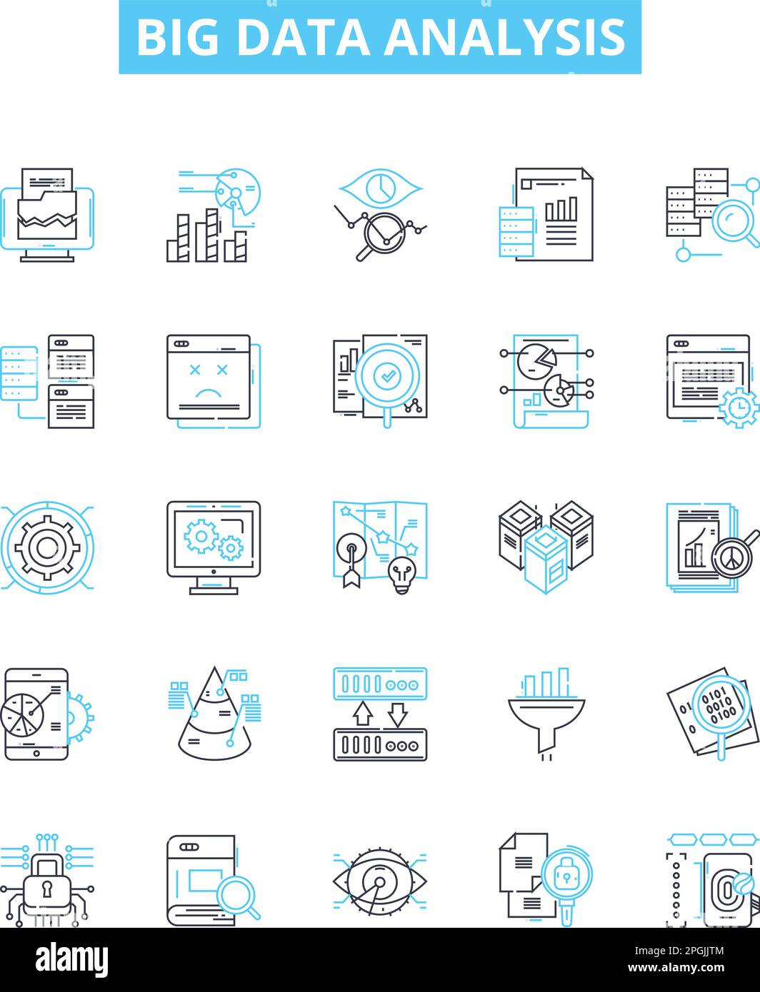 Big data analysis vector line icons set. Analytics, Mining, Storage ...