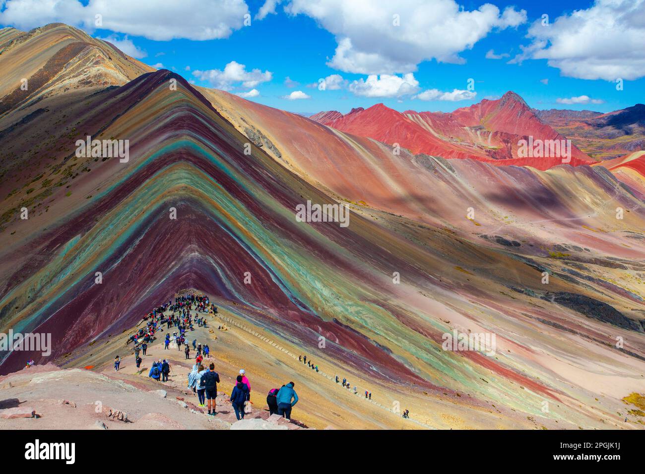 Vinicunca, Cusipata, Peru - May 20, 2022: Tourists arriving in the top ...