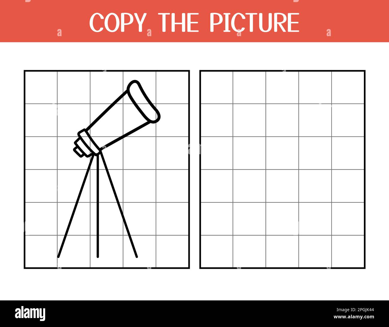 Copy the picture activity page for kids. Draw and color a telescope