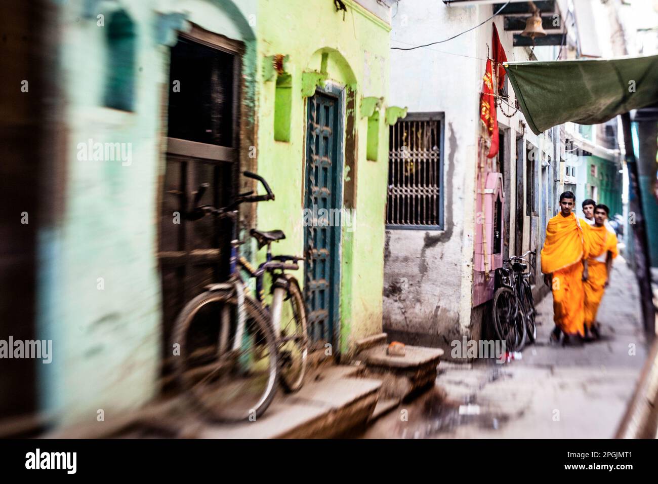 VARANASI, INDIA - OCTOBER 29, 2013: Unidentified Indian young Sadhu on the street in Varanasi. Uttar Pradesh, India Stock Photo