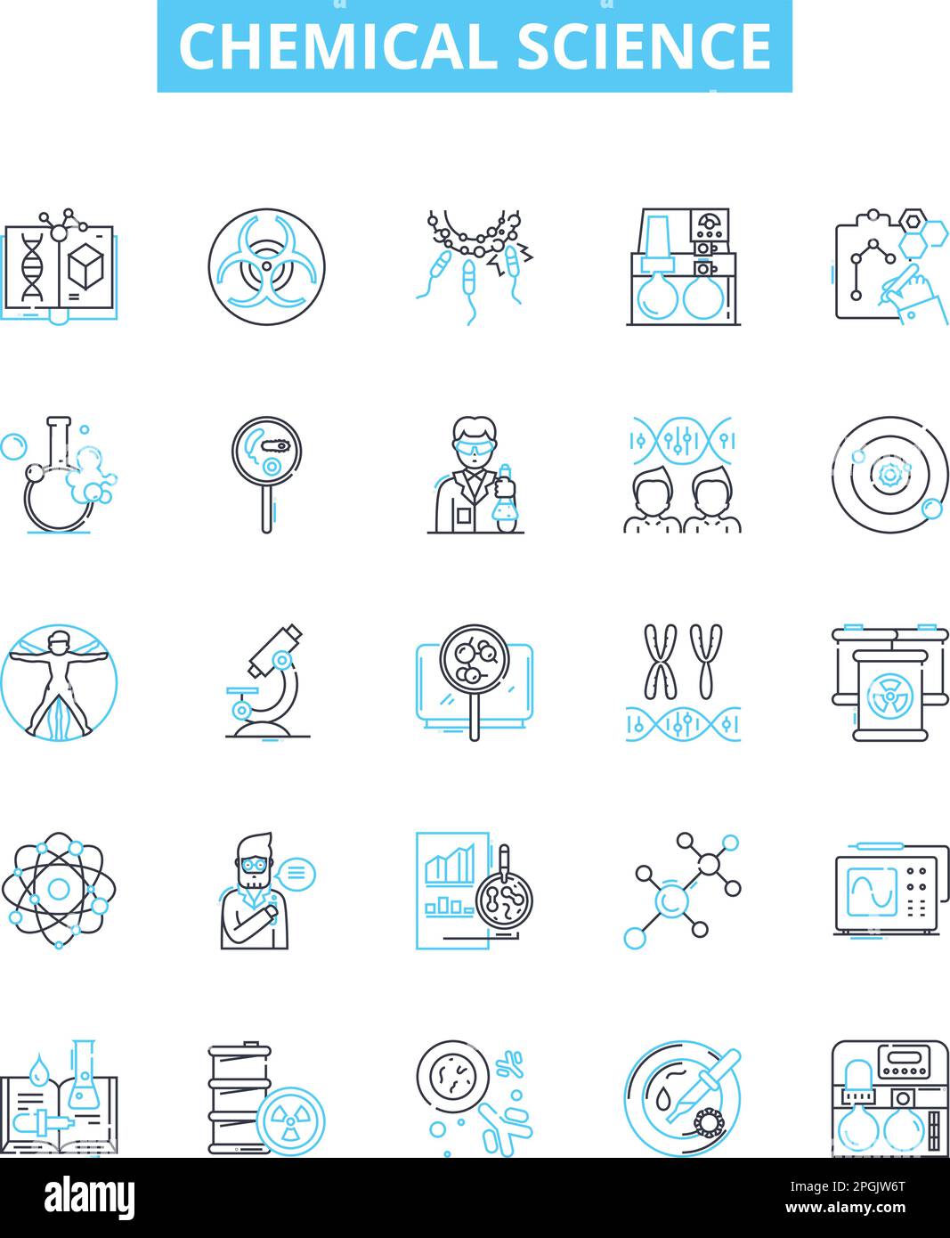 Chemical science vector line icons set. Chemistry, molecules, reactants, compounds, elements, atoms, formulas illustration outline concept symbols and Stock Vector