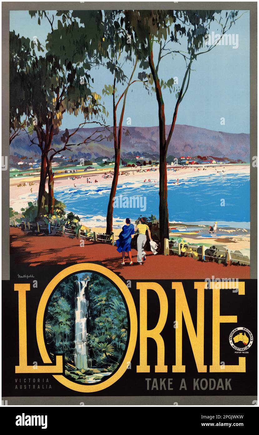 Lorne. Victoria, Australia by James Northfield (1887-1973). Poster published in 1935. Stock Photo