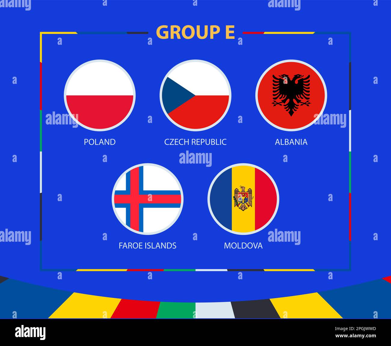 Circle flags of Group E. Participants of qualifying European football