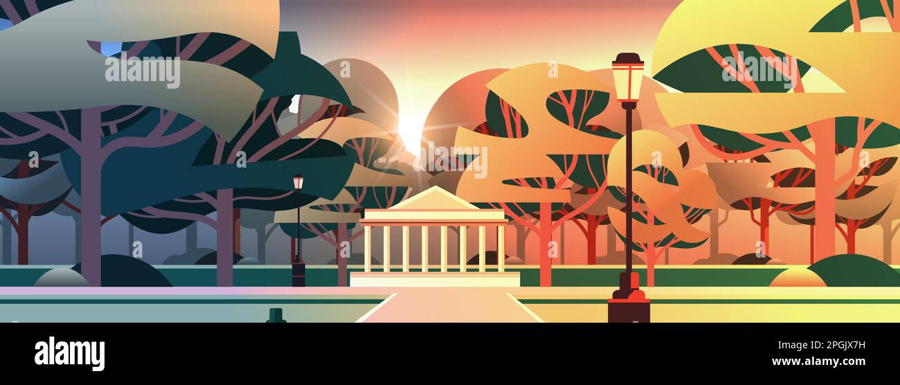 green trees in public summer city park sunset landscape background ...