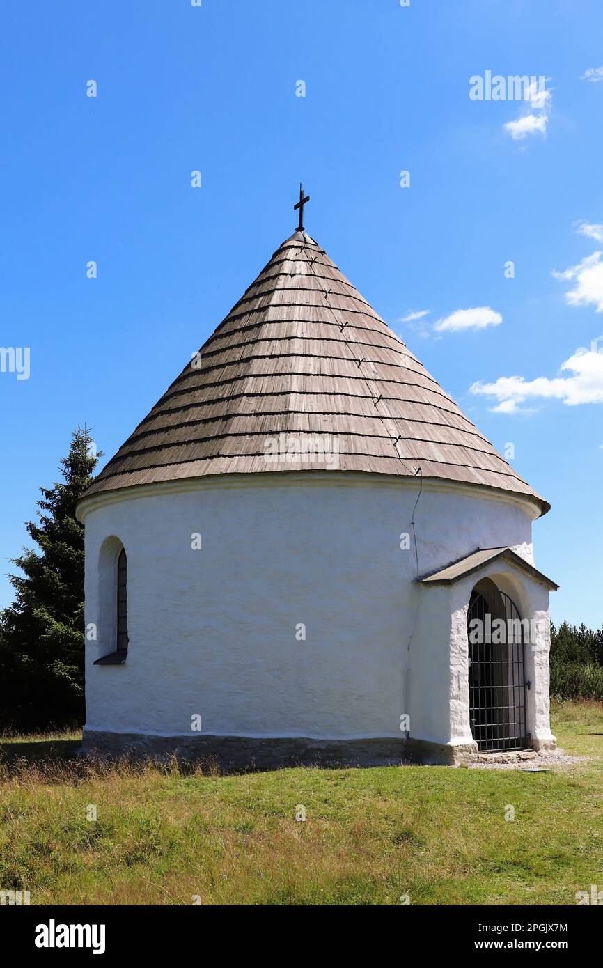 Kunstat chapel is a baroque chapel with a circular plan, which was built in 1760 on the main ridge of the Eagle Mountains Stock Photo