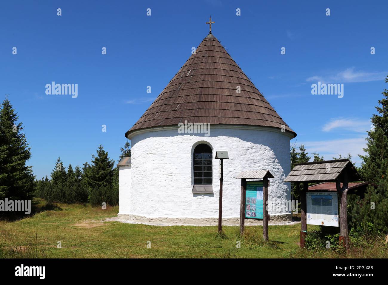 Kunstat chapel is a baroque chapel with a circular plan, which was built in 1760 on the main ridge of the Eagle Mountains Stock Photo