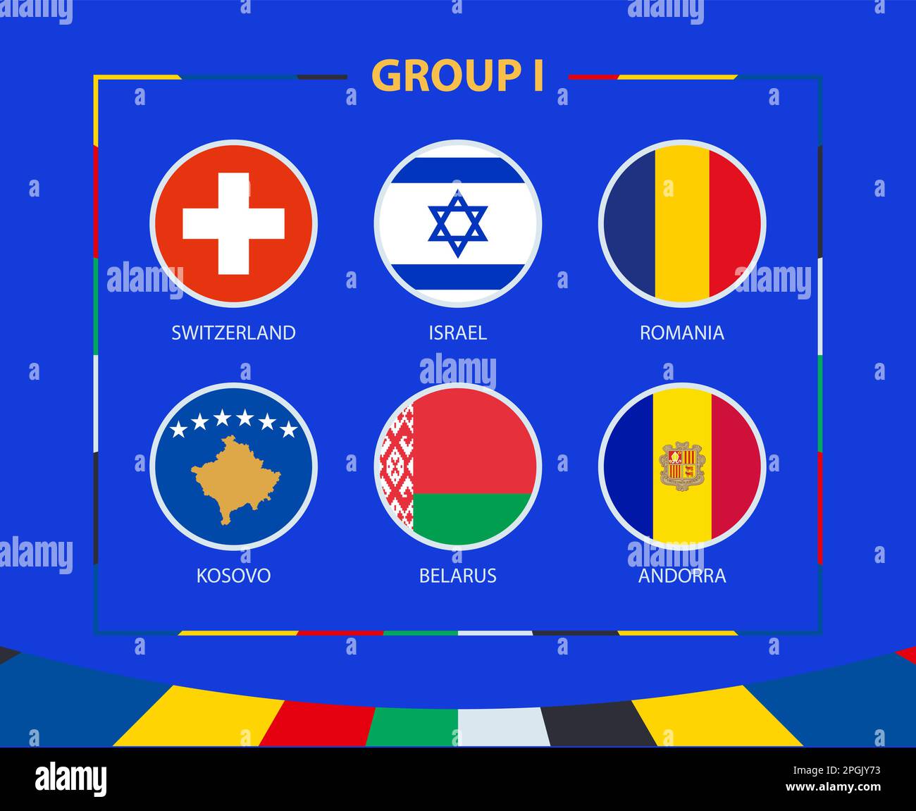 Circle flags of Group I. Participants of qualifying European football