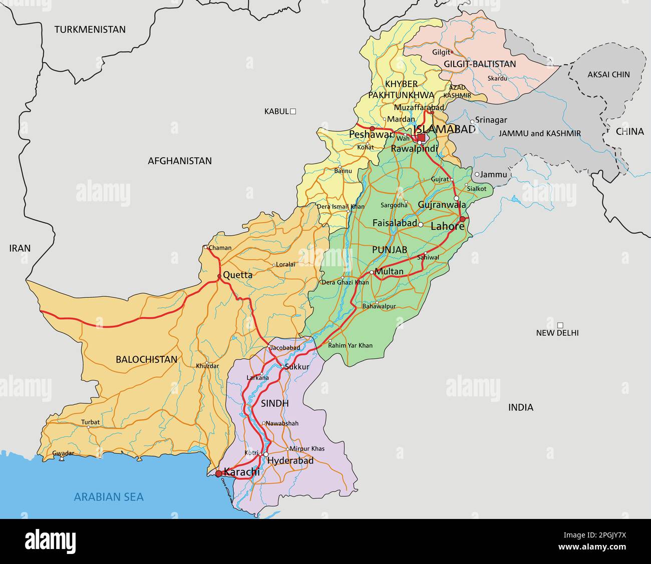 Pakistan - Highly detailed editable political map with labeling Stock ...