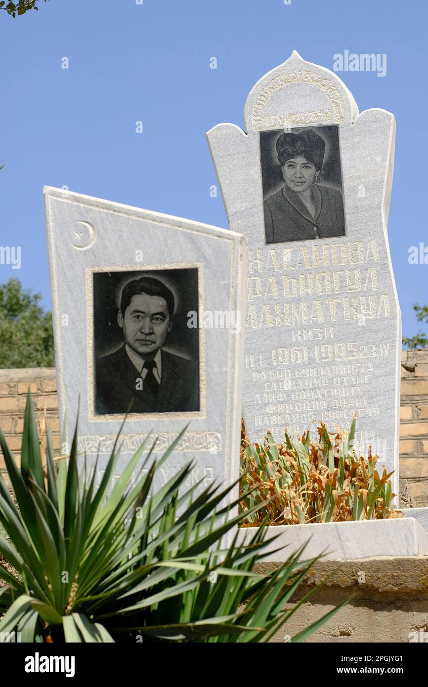 Samarkand Uzbekistan graves and headstones in the modern cemetery at Shahi Zinda seen in August 2022 Stock Photo