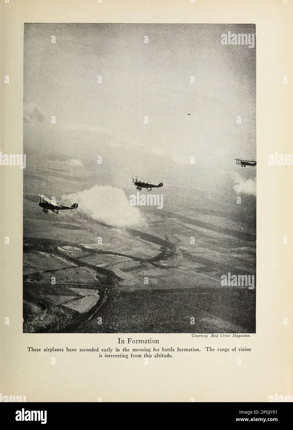 In Formation These airplanes have ascended early in the morning for battle formation. The range of vision is interesting from this altitude from the book ' Deeds of heroism and bravery : the book of heroes and personal daring ' by Elwyn Alfred Barron and Rupert Hughes,  Publication Date 1920 Publisher New York : Harper & Brothers Publishers Stock Photo