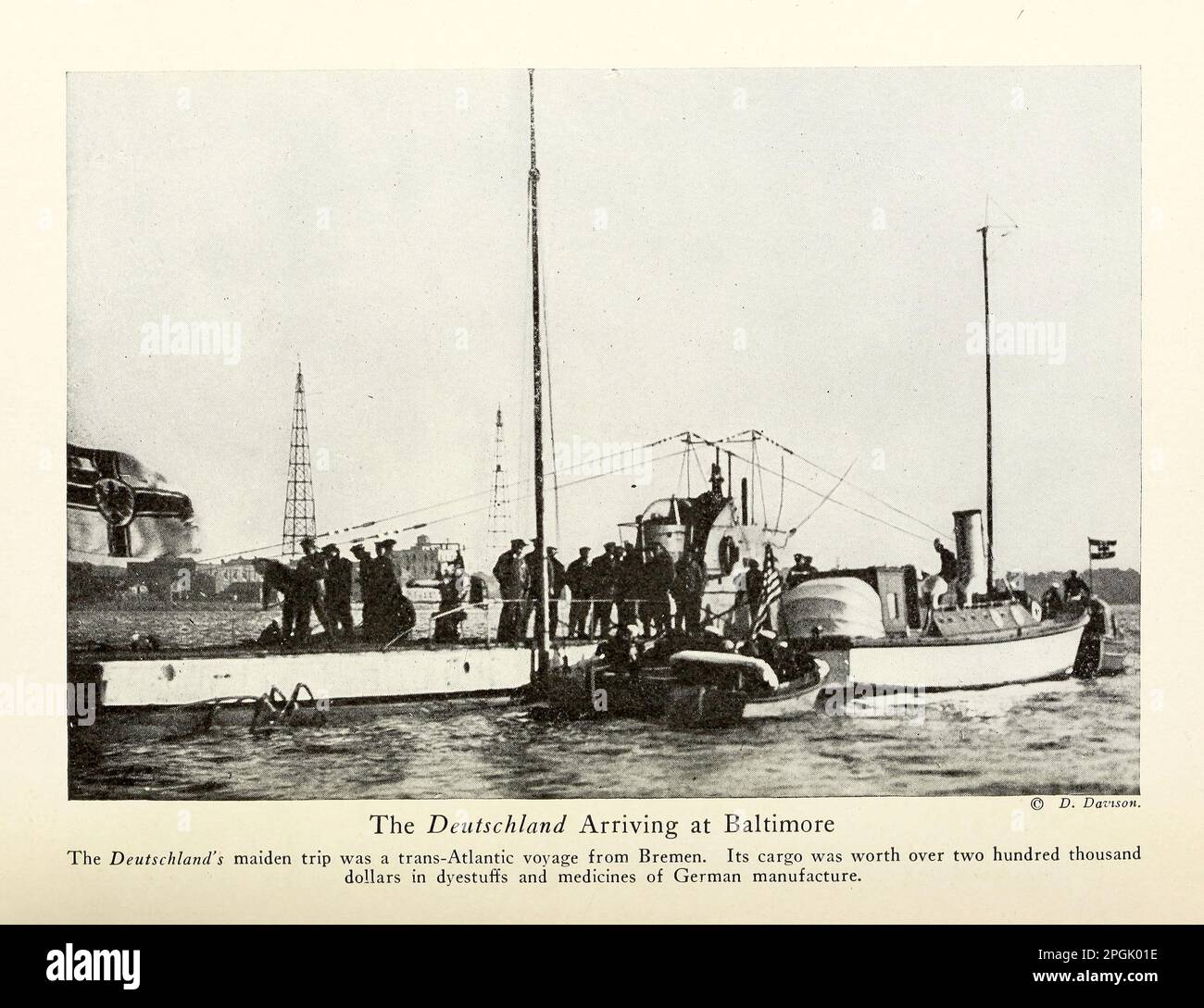 The Deutschland Arriving at Baltimore from the book ' Deeds of heroism and bravery : the book of heroes and personal daring ' by Elwyn Alfred Barron and Rupert Hughes,  Publication Date 1920 Publisher New York : Harper & Brothers Publishers Stock Photo