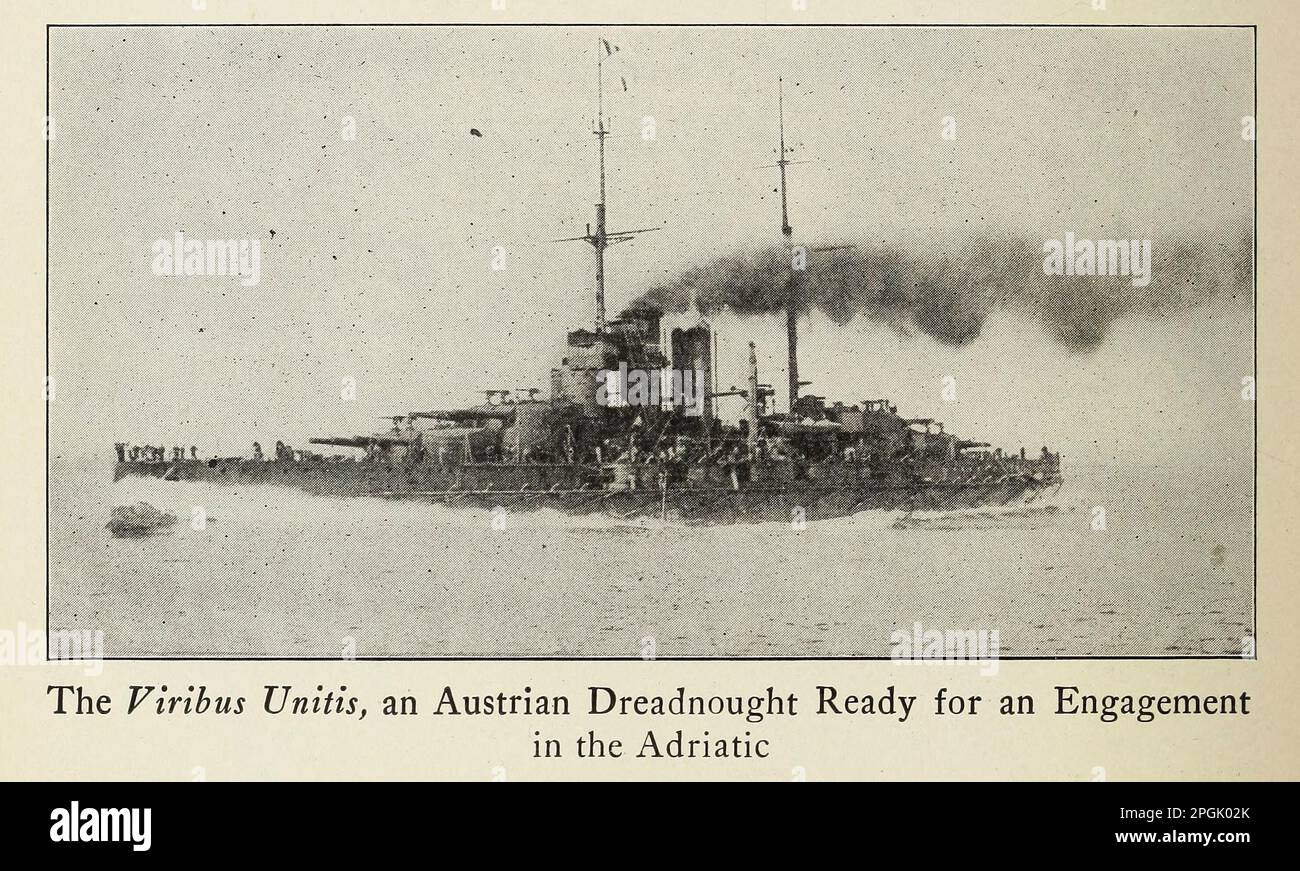 The Viribus Unitis, an Austrian Dreadnought Ready for an Engagement in the Adriatic from the book ' Deeds of heroism and bravery : the book of heroes and personal daring ' by Elwyn Alfred Barron and Rupert Hughes,  Publication Date 1920 Publisher New York : Harper & Brothers Publishers Stock Photo
