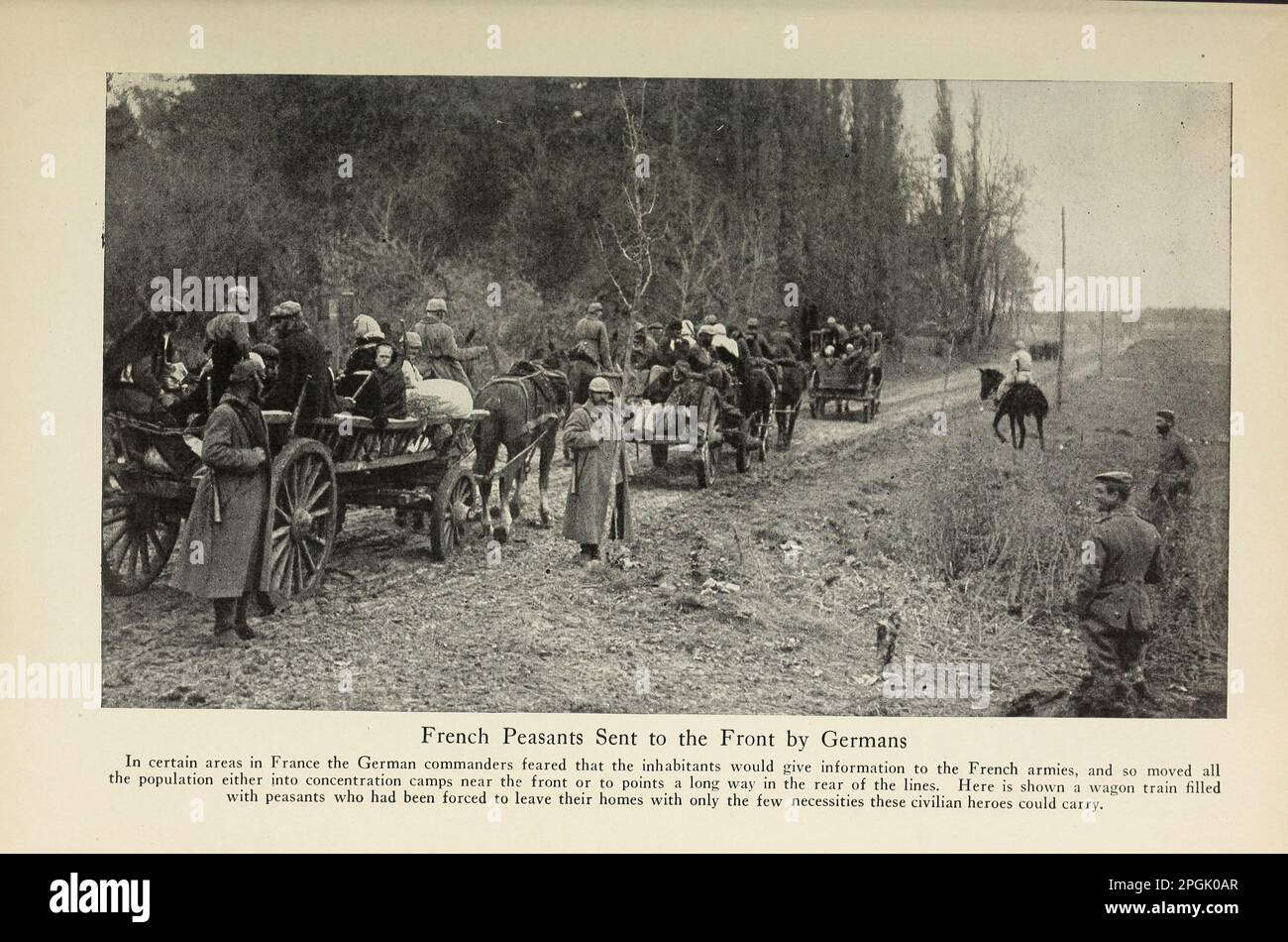 French Peasants sent to the front by the Germans from the book ' Deeds of heroism and bravery : the book of heroes and personal daring ' by Elwyn Alfred Barron and Rupert Hughes,  Publication Date 1920 Publisher New York : Harper & Brothers Publishers Stock Photo