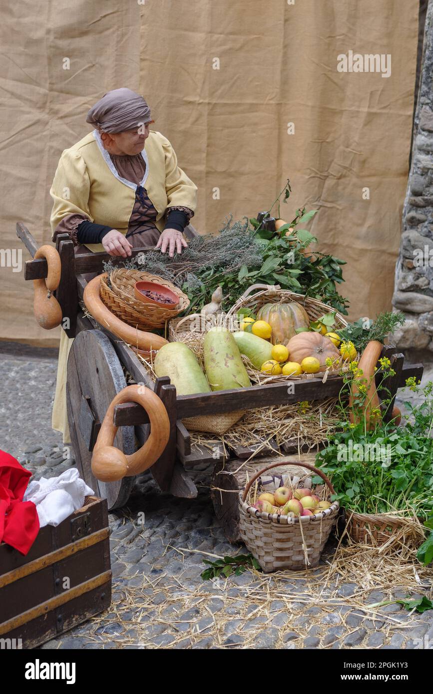 Participant of historical reenactment in the old town of Taggia, Liguria region of Italy Stock Photo