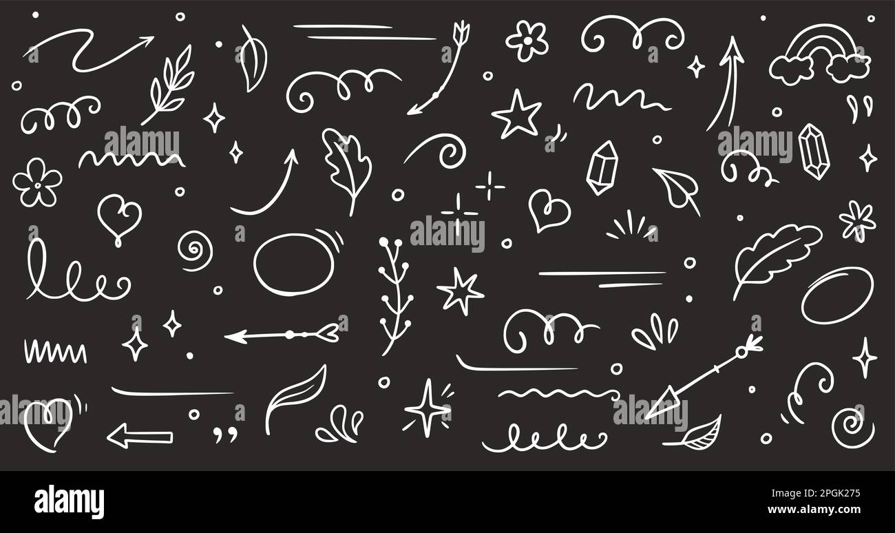 Sketch element line set on chalkboard. Abstract nature element ...