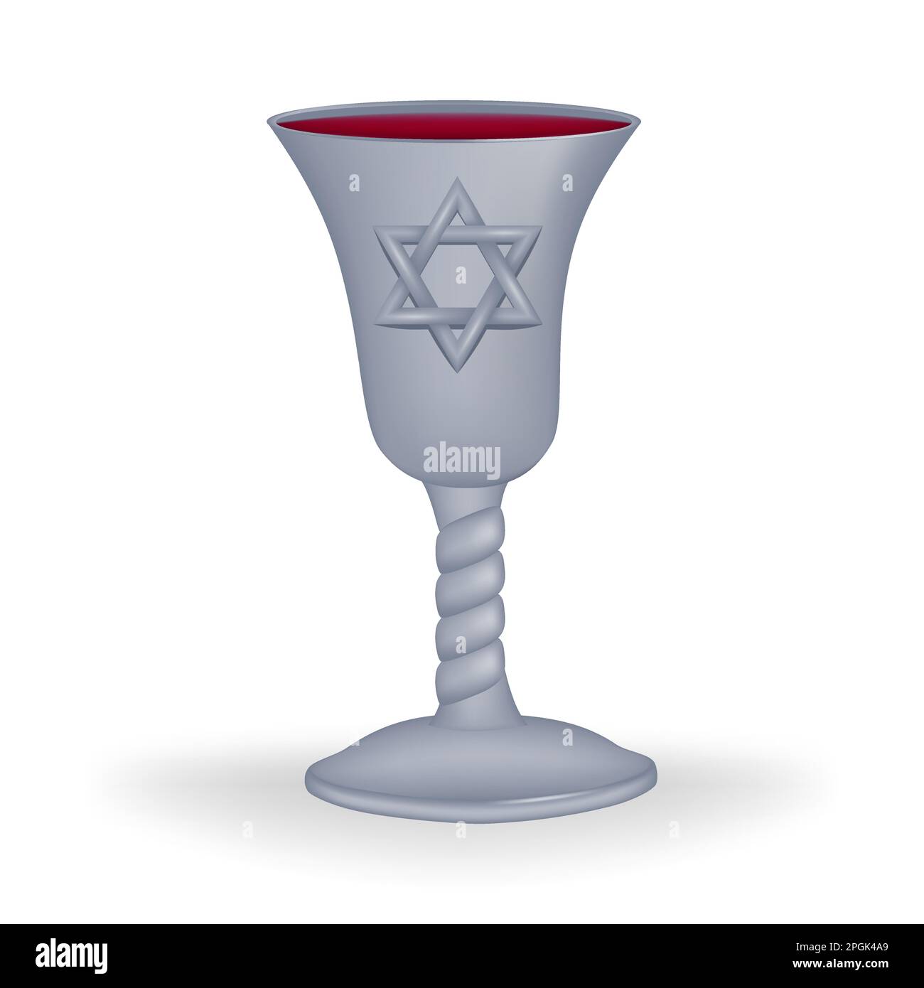 Silver wine cup, known as the Kiddush cup, which is used during the Passover Seder. The Kiddush cup is used for the blessing of the wine, one of the m Stock Vector