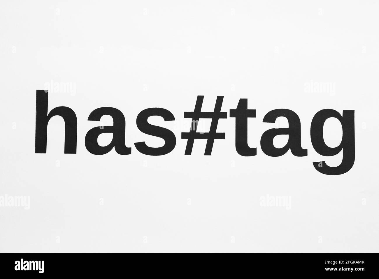 Word Hashtag with symbol on white background, top view Stock Photo