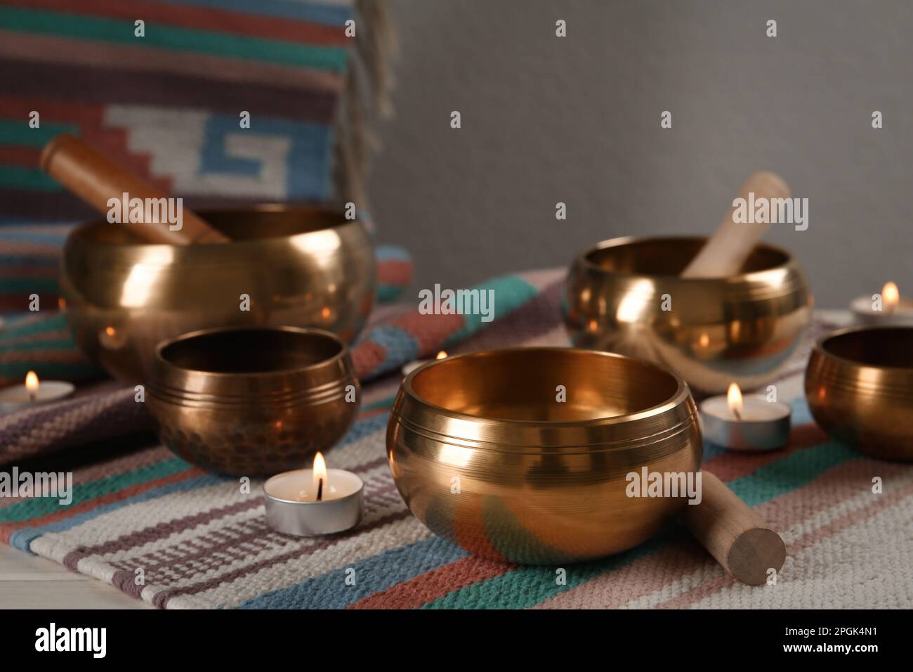 Singing Table Create Tibetan singing bowls with mallets, burning candles and colorful fabric ...