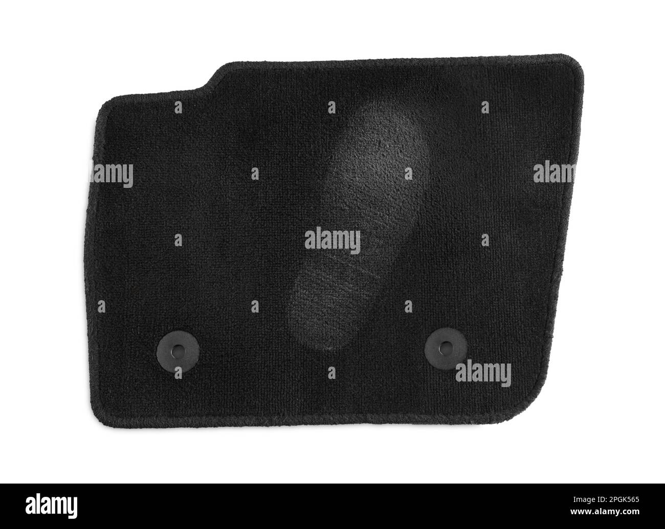 Black car floor carpet with footprint isolated on white, top view Stock