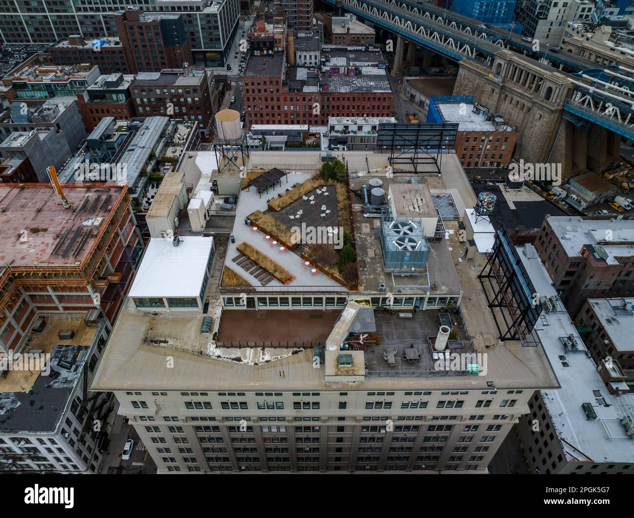 An aerial view of a luxury apartment complex in Dumbo, Brooklyn, New