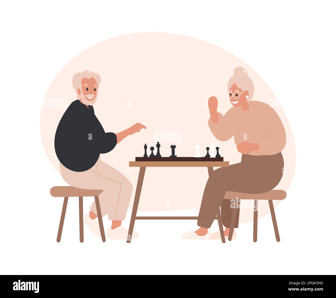 Elderly people couple playing chess, hobby, game Stock Vector