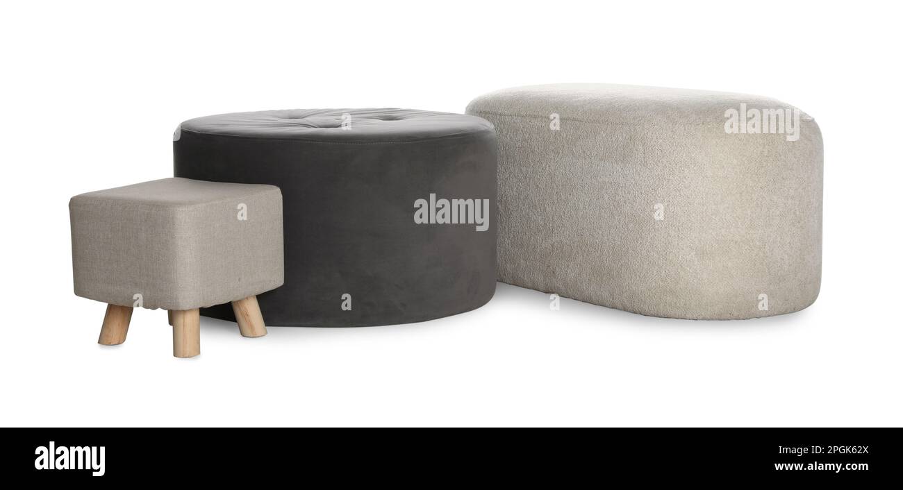 Different poufs on white background. Home design Stock Photo