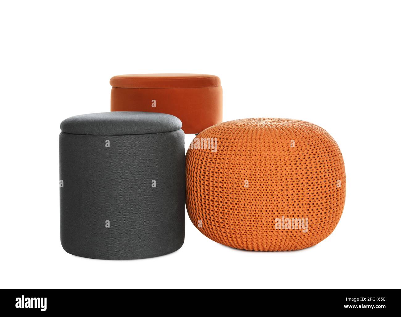 Different poufs on white background. Home design Stock Photo