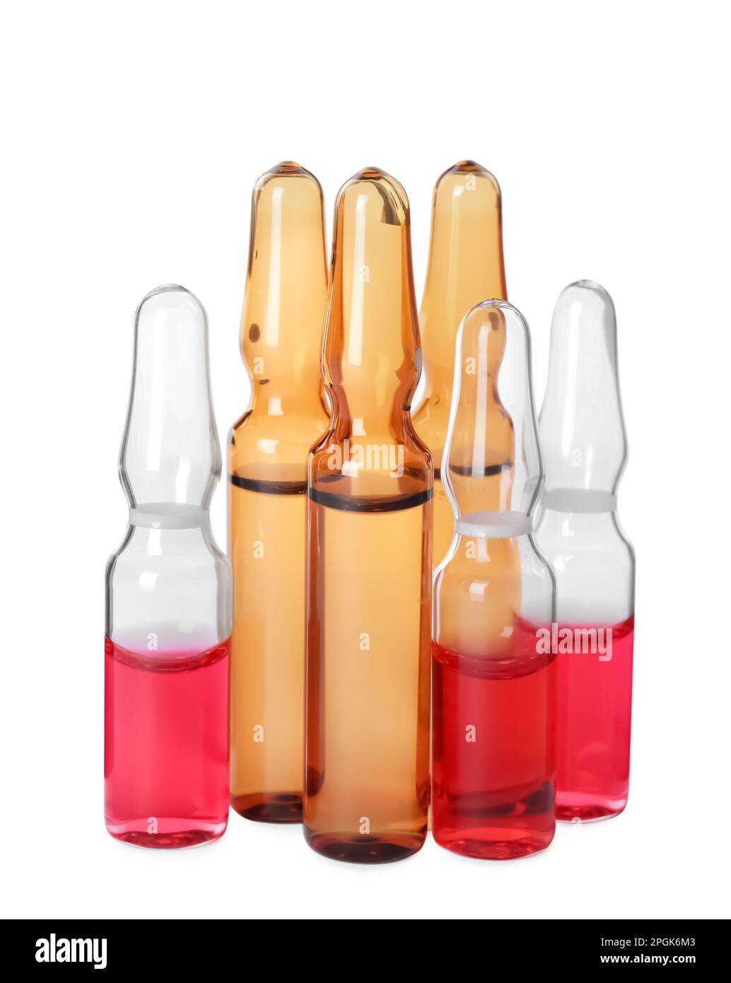 Different ampoules with pharmaceutical products on white background