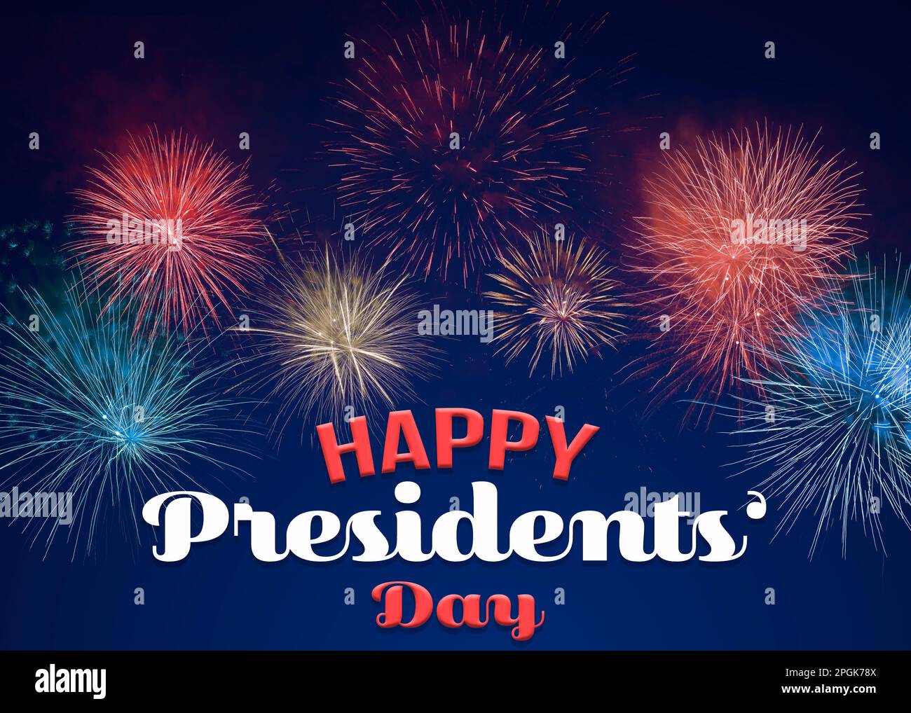 Happy President's Day federal holiday. Beautiful bright fireworks