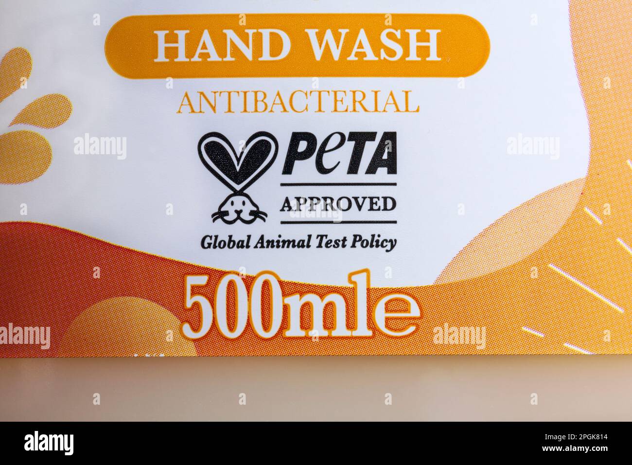 PETA approved Global Animal Test Policy on bottle of antibacterial hand