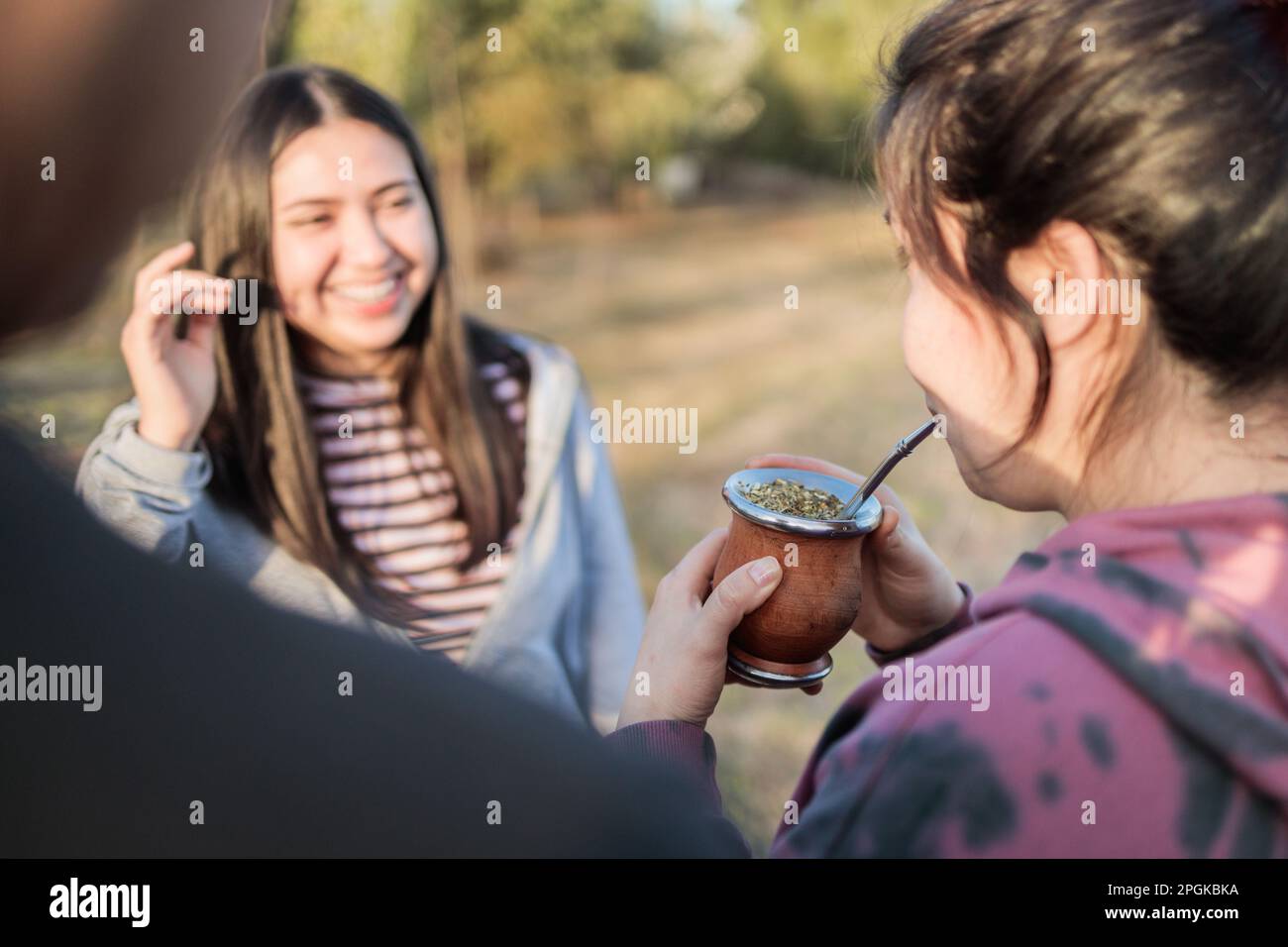 https://c8.alamy.com/comp/2PGKBKA/group-of-smiling-friends-drinking-yerba-mate-using-a-thermo-with-hot-water-in-the-countryside-at-sunset-2PGKBKA.jpg
