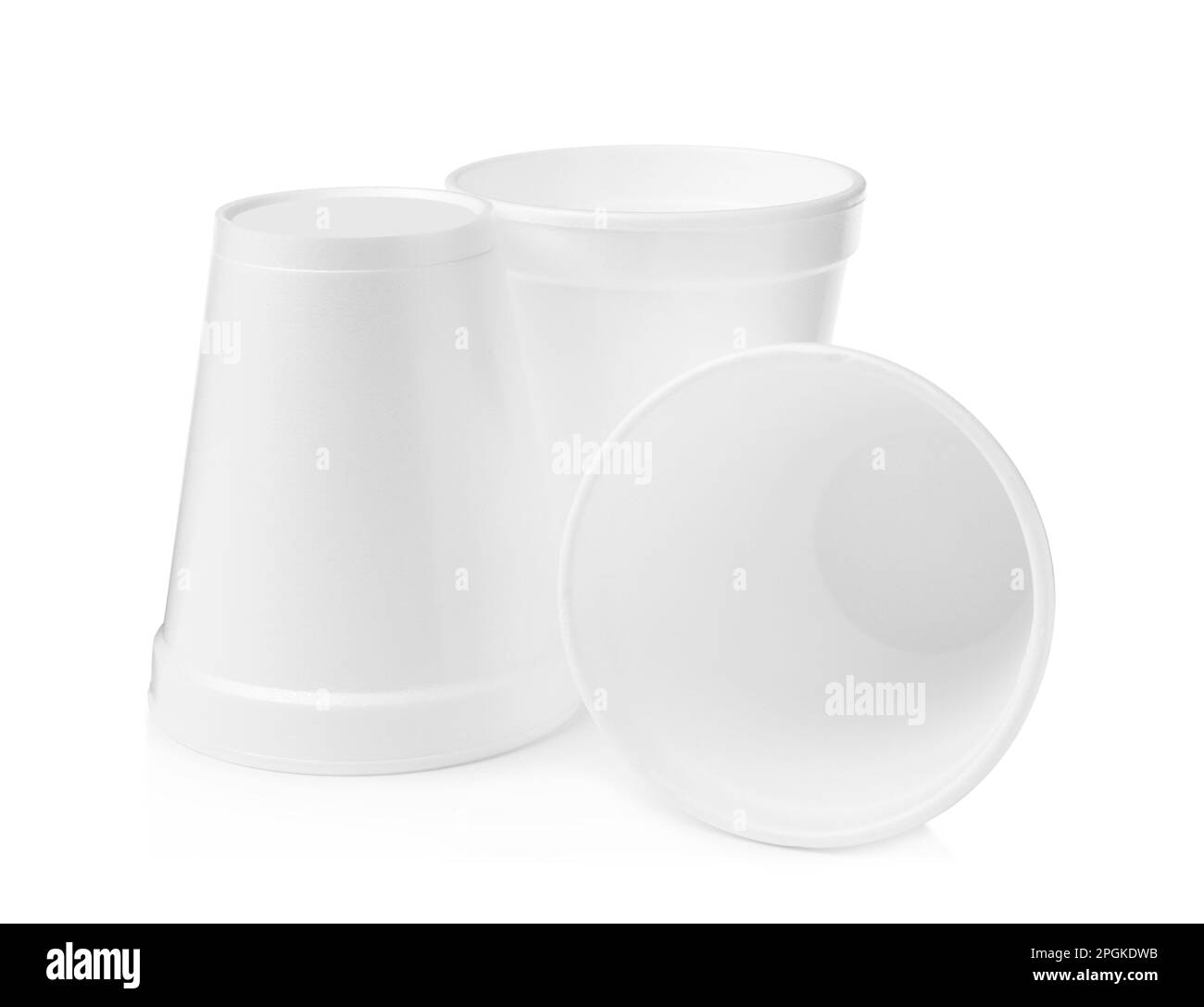 Three clean styrofoam cups on white background Stock Photo Alamy