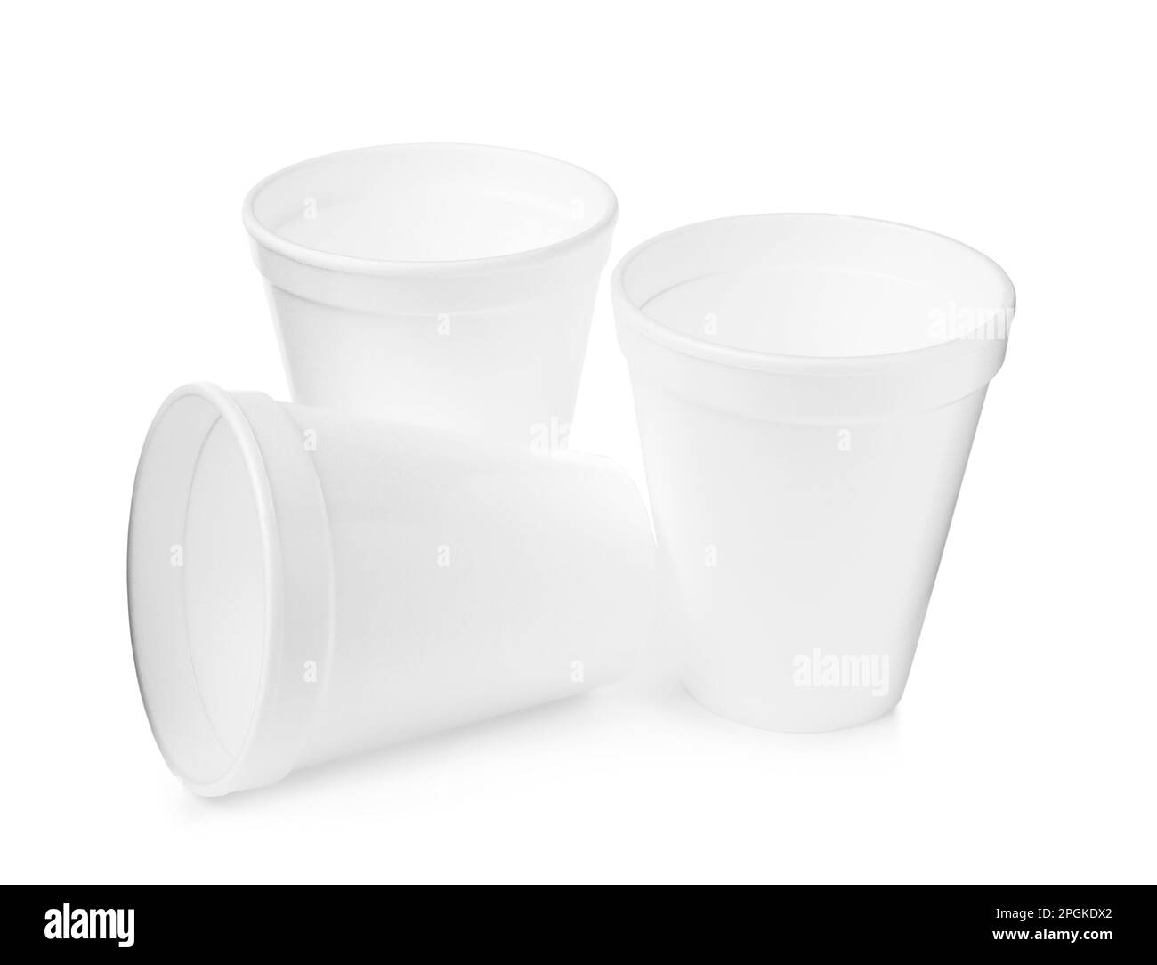 Three clean styrofoam cups on white background Stock Photo Alamy