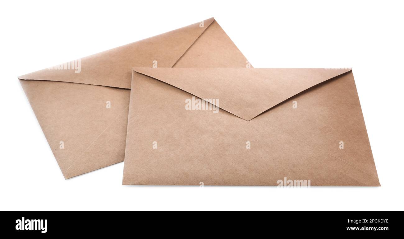 Two brown paper envelopes on white background Stock Photo Alamy