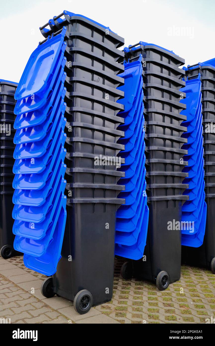 Garbage Cans Stacked Stock Photo Alamy