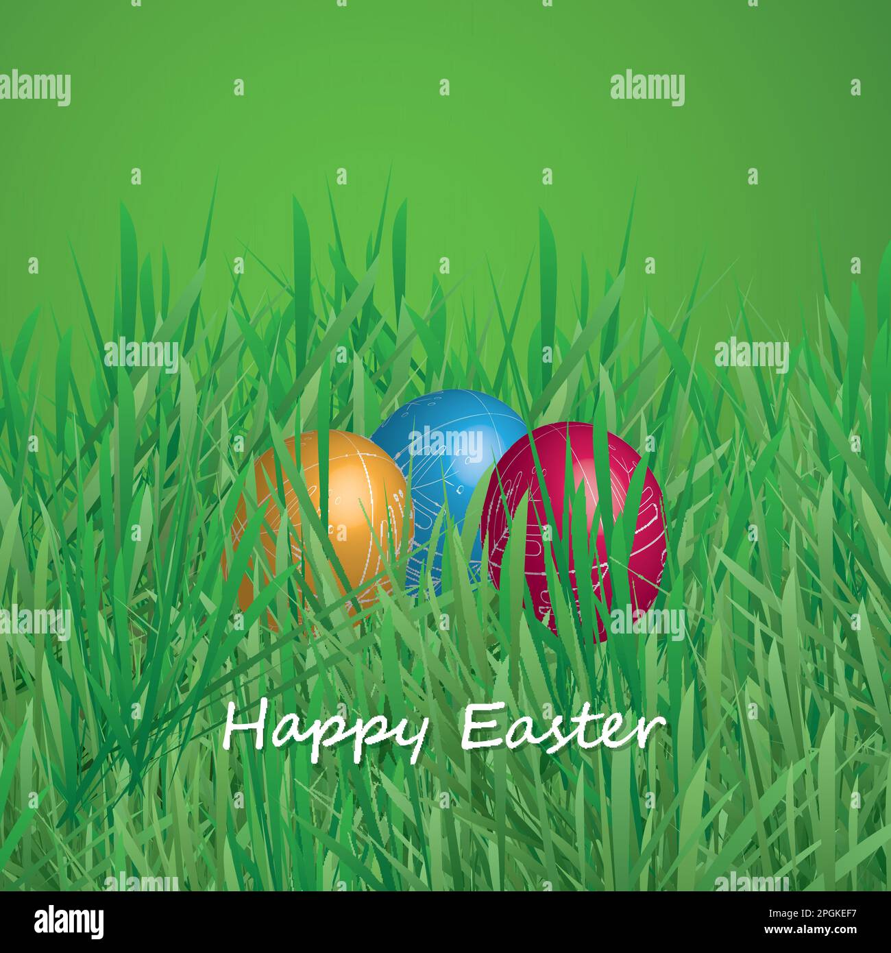 Happy Easter Card - Three Easter Eggs in the Grass Stock Vector