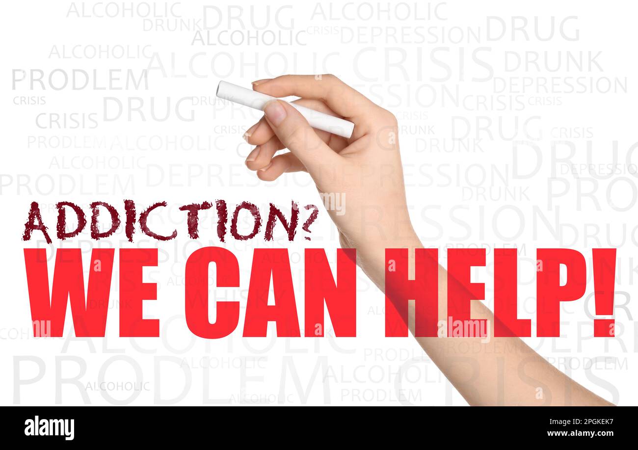 Alcohol addiction? We can help you. Closeup view of woman with chalk