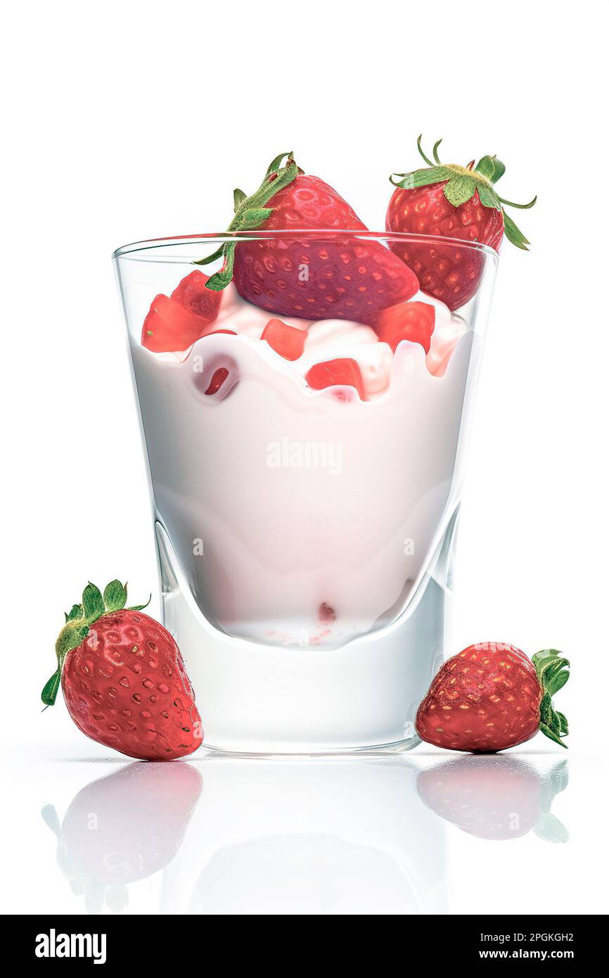 yogurt dessert cup, with natural strawberries Stock Photo Alamy