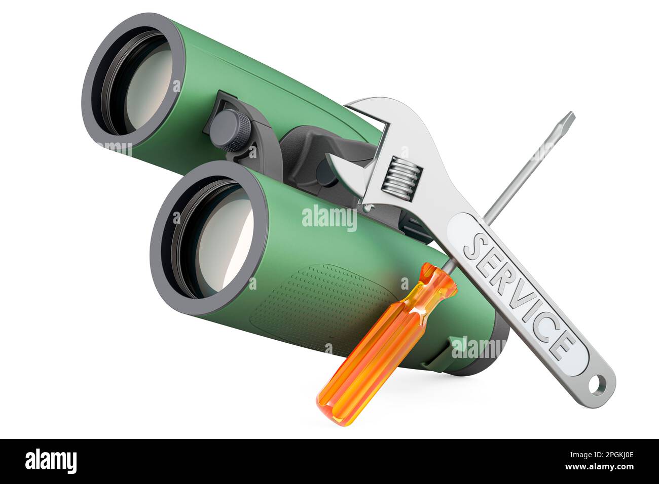 Military binocular with screwdriver and wrench, 3D rendering isolated